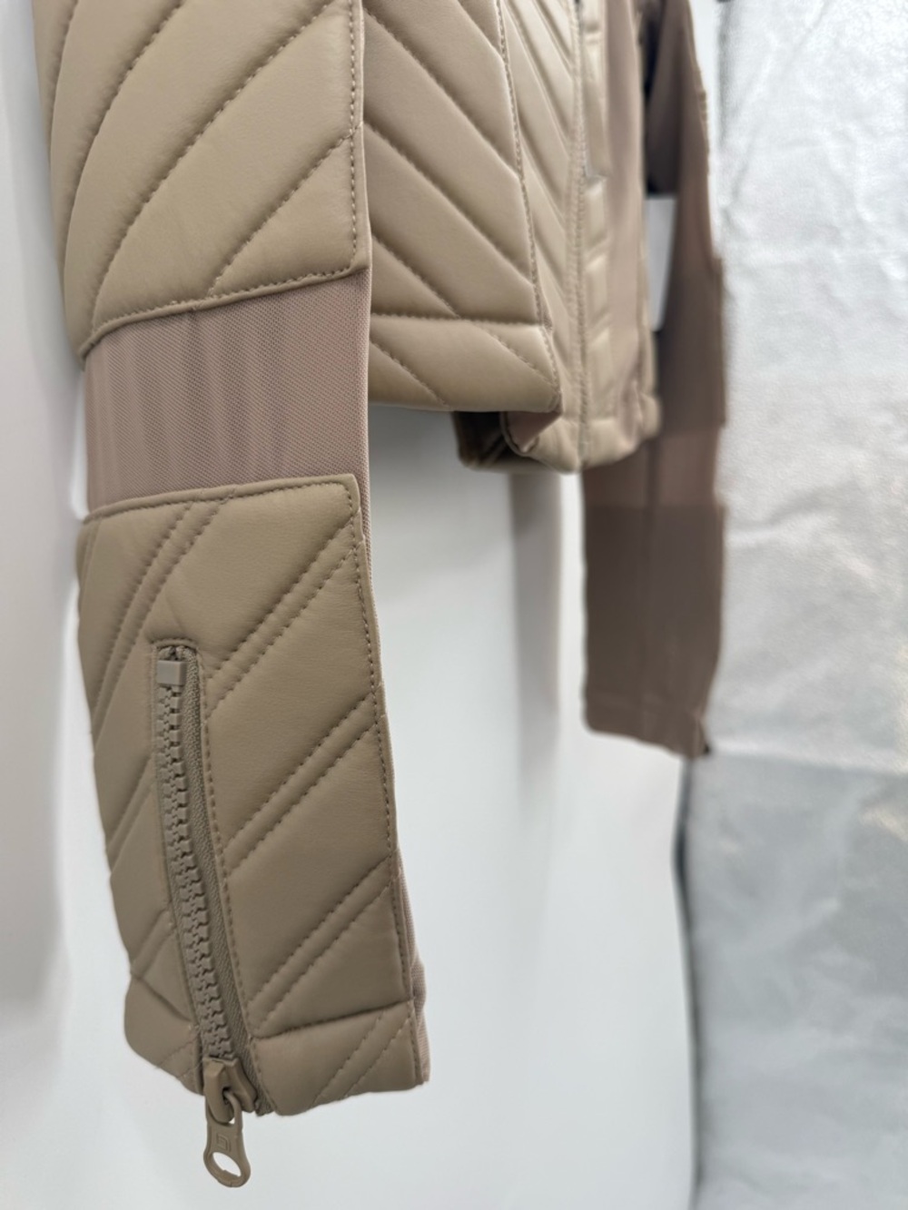 Blanc Noir Acceleration Asymmetric Taupe Leather Moto Mesh Jacket Size Small - Picture 7 of 15